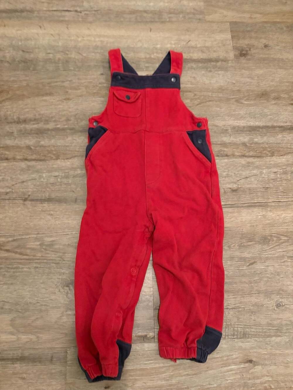 Vintage Field Gear Baby Red and Navy Blue Cotton Knit Overalls 24M